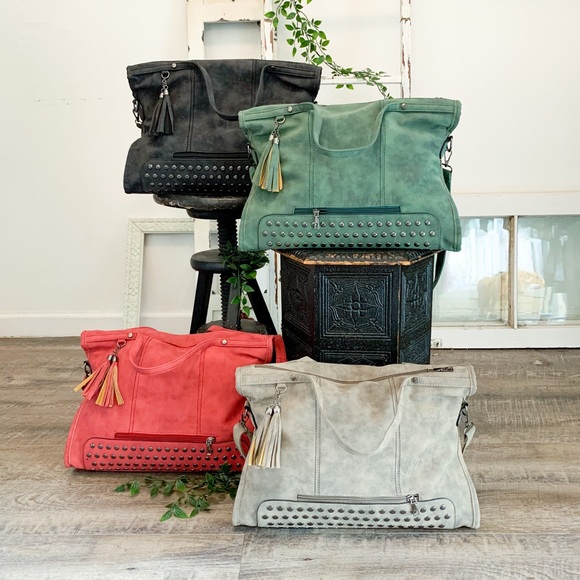 BLACK Faux Suede Studded Bag - Picture 2 of 7